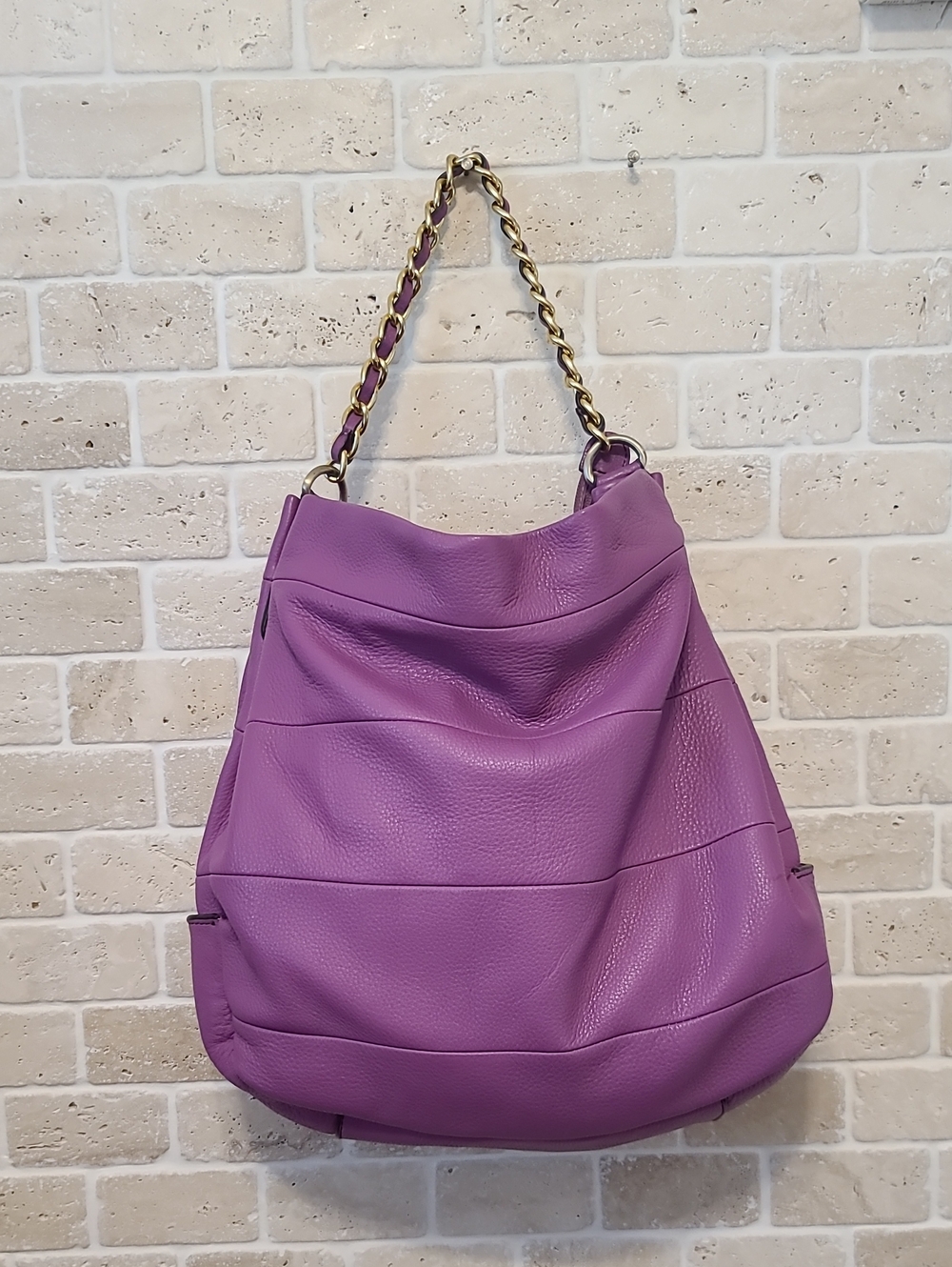 Marina Golanti iPurple Leather Hobo Bag with Chain Handle